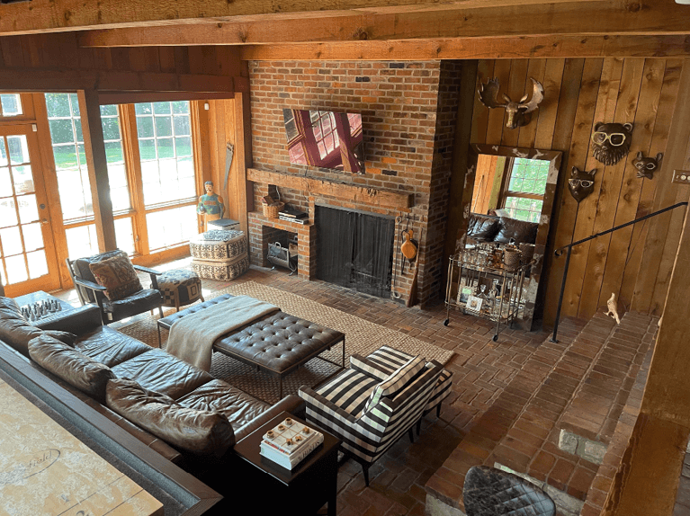 wood and brick family room of riverside home 