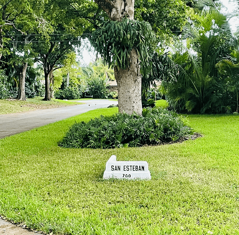 the street marker for san esteban avenue in coral gables, fla.