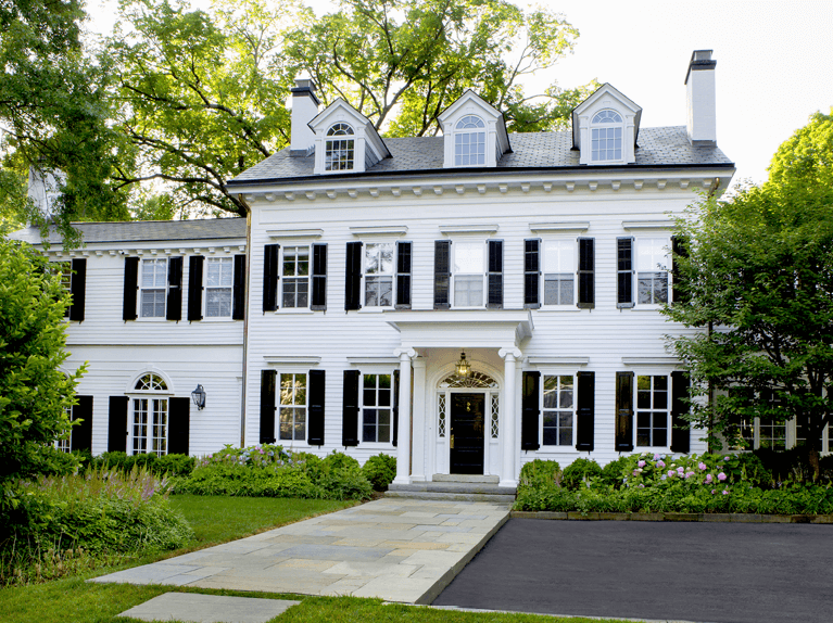 off white house with black shutters