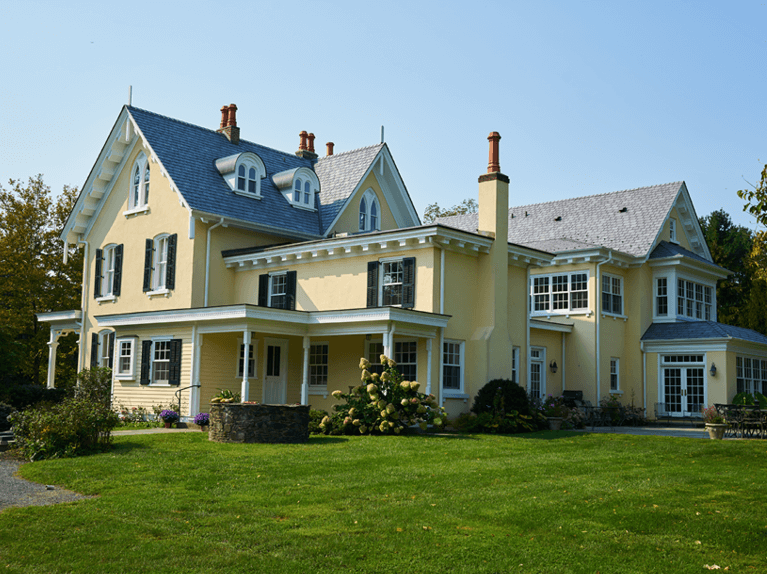 side view of sunny gables gothic revival home