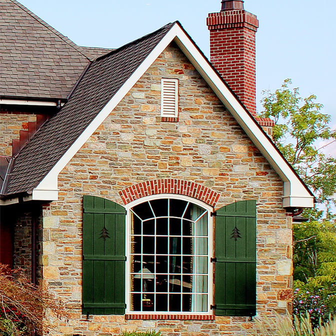 Green board and batten shutters tan stone house single window - B&B2_cut outs social edit-2
