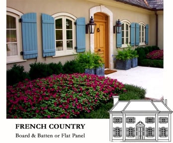 blue board and batten shutters on a French country house style