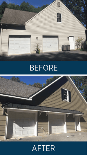 Before and after image showing the difference exterior shutters make