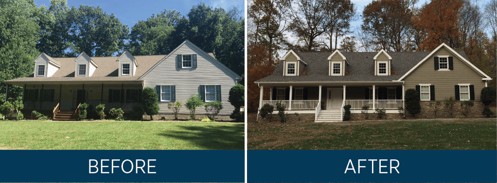 BEFORE AND AFTER IMAGE SHOWING THE DIFFERENCE EXTERIOR SHUTTERS MAKE