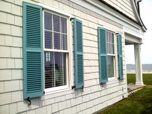 Exterior Shutters For Beach Houses Blue Fixed Louver Beach House Window Shutters