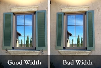 image illustrating the correct width each shutter should be to fully cover window when closed and look proportionate when open
