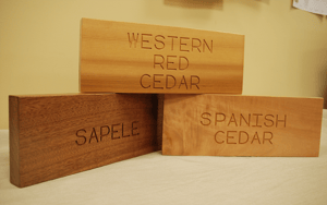 Western red cedar, sapele Mahogany and Spanish Cedar wood blocks