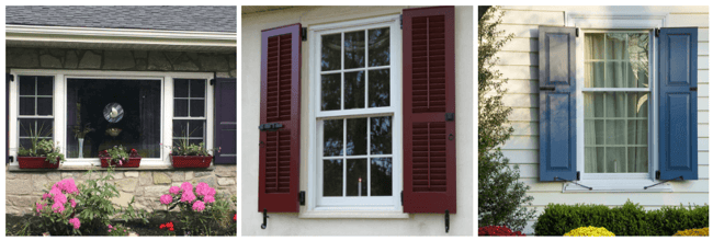 purple, red and blue shutters on windows